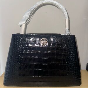 Tory Burch Black Croc-Embossed Satchel